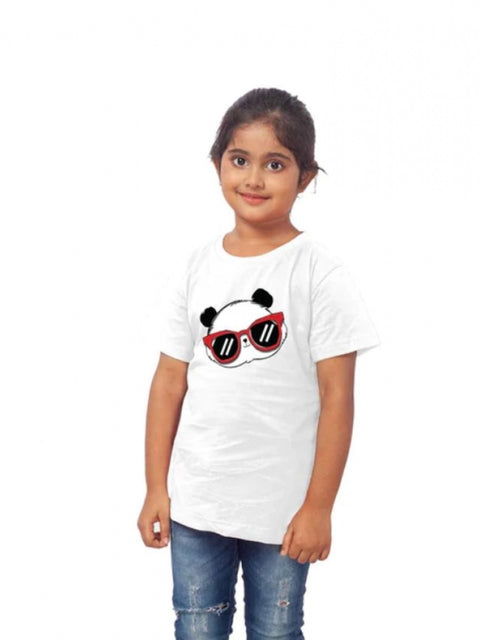 Generic Girls Cotton Panda Glass Half Sleeve TShirt (White)