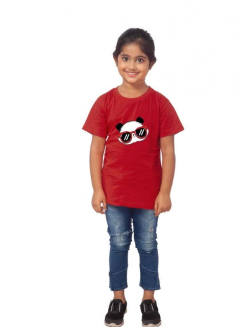 Generic Girls Cotton Panda Glass Half Sleeve TShirt (Maroon)
