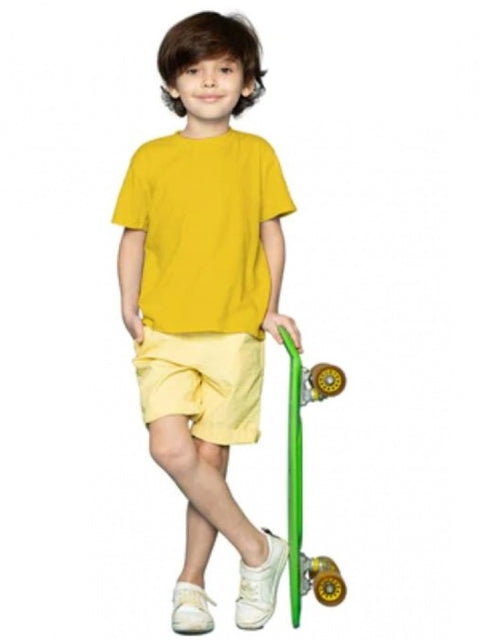 Boys Cotton Plain Half Sleeve TShirt (Yellow)