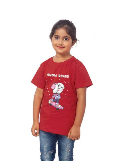 Generic Girls Cotton Snow Board Half Sleeve TShirt (Maroon)