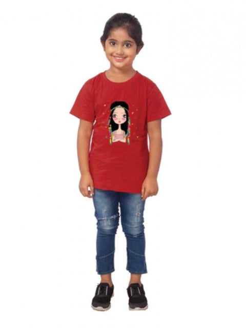 Generic Girls Cotton Tribal Half Sleeve TShirt (Maroon)