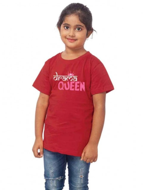 Girls Cotton Drama Queen Half Sleeve TShirt (Maroon)