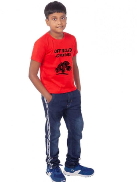 Generic Boys Cotton Off Road Adventure Half Sleeve TShirt (Red)