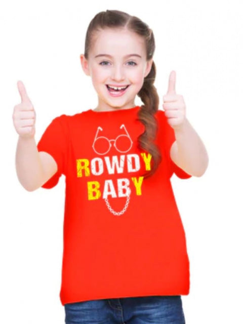 Generic Girls Cotton Rowdy Baby Half Sleeve TShirt (Red)