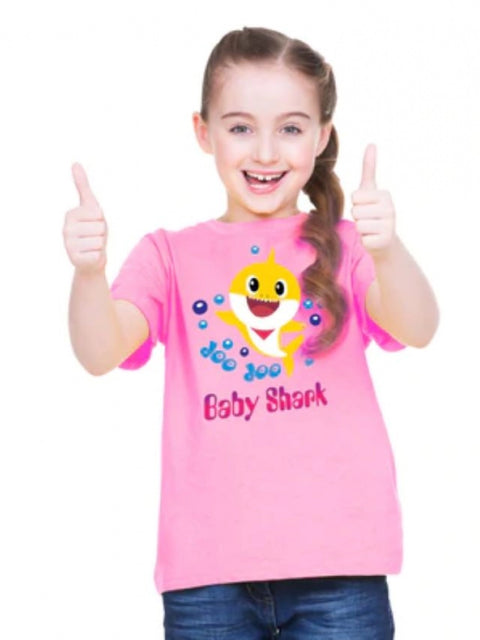 Generic Girls Cotton Baby Shark Half Sleeve TShirt (Pink)