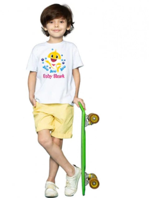 Generic Boys Cotton Baby Shark Half Sleeve TShirt (White)