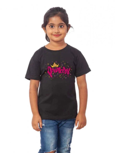 Generic Girls Cotton Princess Half Sleeve TShirt (Black)