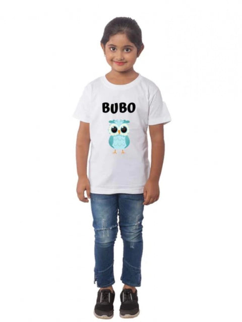 Generic Girls Cotton Bubo Half Sleeve TShirt (White)
