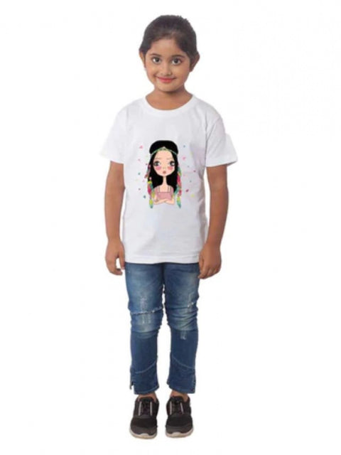 Generic Girls Cotton Tribal Half Sleeve TShirt (White)