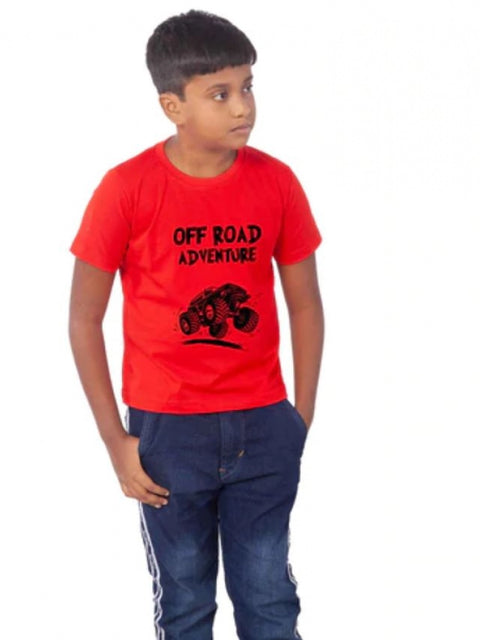 Generic Boys Cotton Off Road Adventure Half Sleeve TShirt (Red)