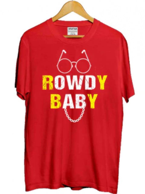 Generic Girls Cotton Rowdy Baby Half Sleeve TShirt (Red)