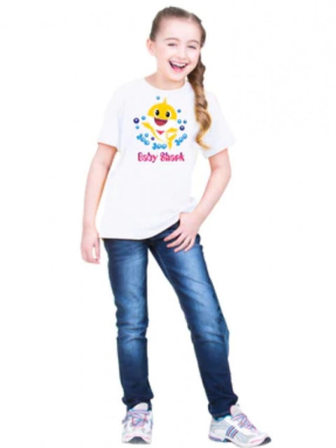 Generic Girls Cotton Baby Shark Half Sleeve TShirt (White)