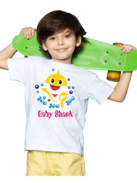Generic Boys Cotton Baby Shark Half Sleeve TShirt (White)