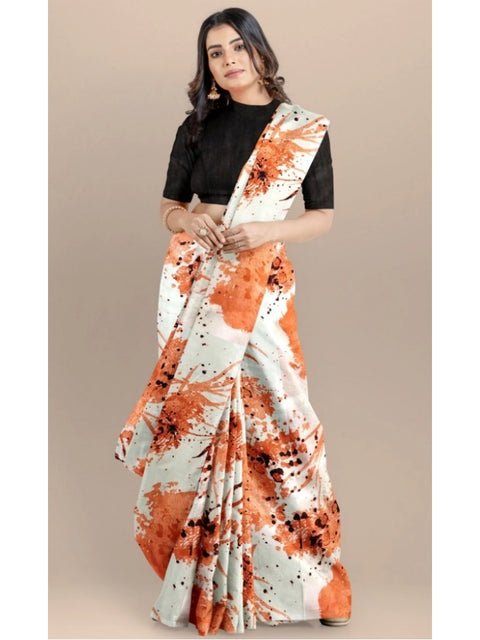 Women's Joya Silk Saree with Blouse (Orange, 5-6 Mtrs)