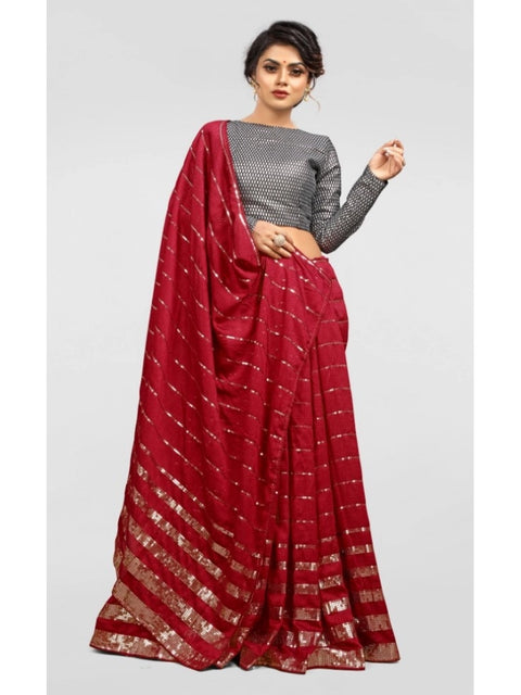 Women's Vichitra Saree with Blouse (Red, 5-6 Mtrs)