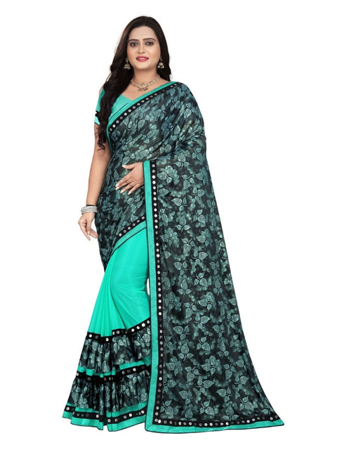 Women's Lycra Blend Saree with Blouse (Rama, 5-6 Mtrs)