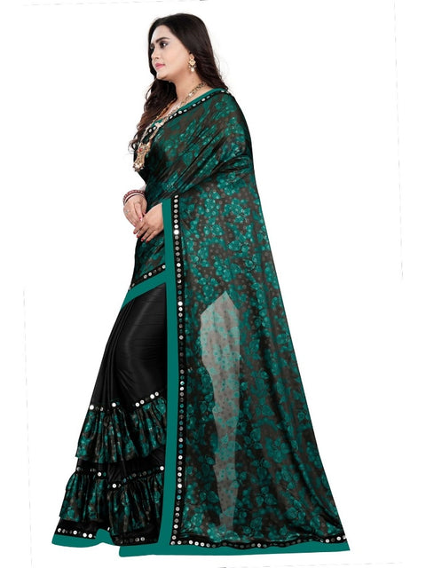 Women's Lycra Blend Saree with Blouse (Green, 5-6 Mtrs)