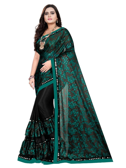 Women's Lycra Blend Saree with Blouse (Green, 5-6 Mtrs)