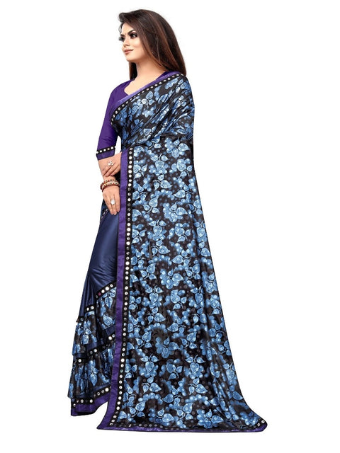 Women's Lycra Blend Saree with Blouse (Blue, 5-6 Mtrs)