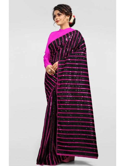 Women's Vichitra Saree with Blouse (Pink, 5-6 Mtrs)