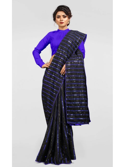 Women's Vichitra Saree with Blouse (Blue, 5-6 Mtrs)