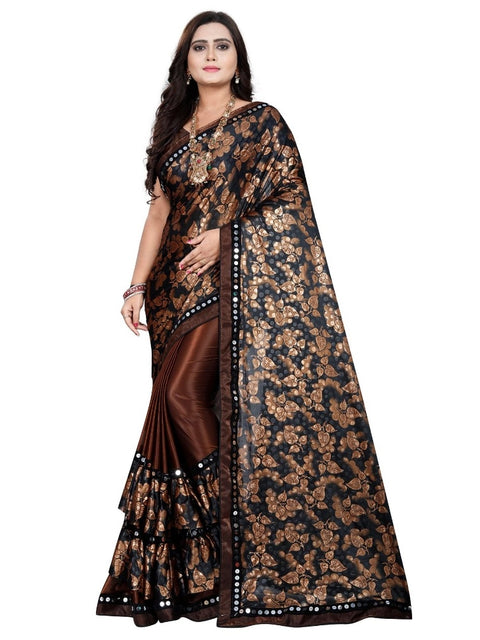 Women's Lycra Blend Saree with Blouse (Coffee, 5-6 Mtrs)