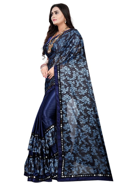 Women's Lycra Blend Saree with Blouse (Blue, 5-6 Mtrs)