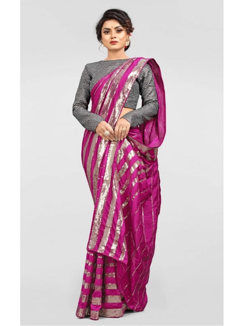 Women's Vichitra Saree with Blouse (Pink, 5-6 Mtrs)