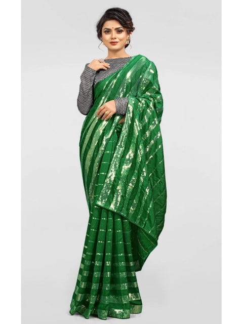 Women's Vichitra Saree with Blouse (Green, 5-6 Mtrs)