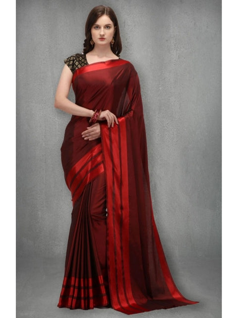 Women's Satin Silk Saree with Blouse (Red, 5-6 Mtrs)