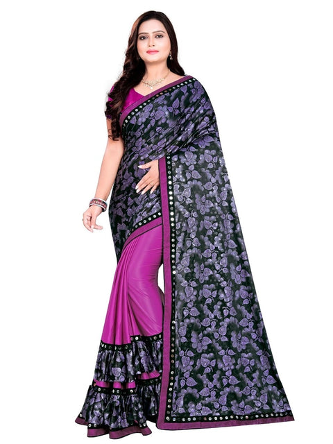 Women's Lycra Blend Saree with Blouse (Purple, 5-6 Mtrs)