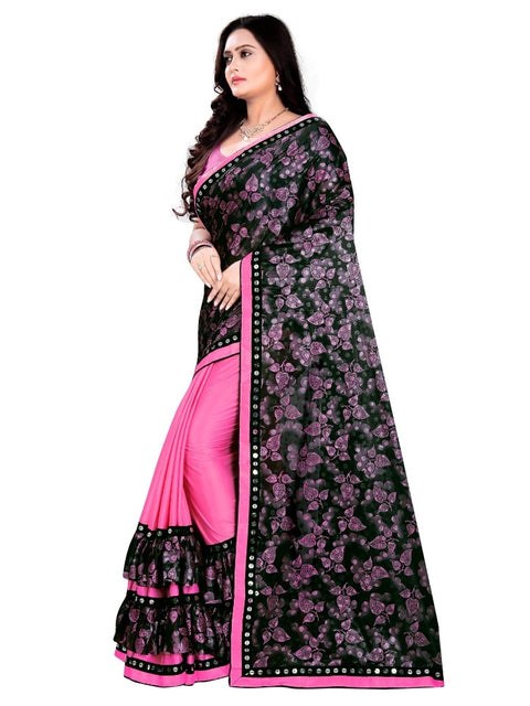 Women's Lycra Blend Saree with Blouse (Pink, 5-6 Mtrs)