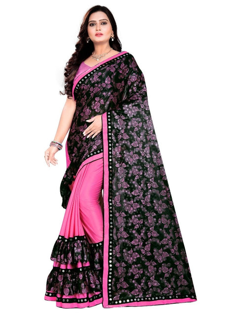 Women's Lycra Blend Saree with Blouse (Pink, 5-6 Mtrs)