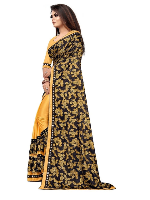 Women's Lycra Blend Saree with Blouse (Mustard, 5-6 Mtrs)
