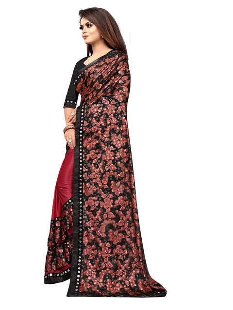 Women's Lycra Blend Saree with Blouse (Red, 5-6 Mtrs)