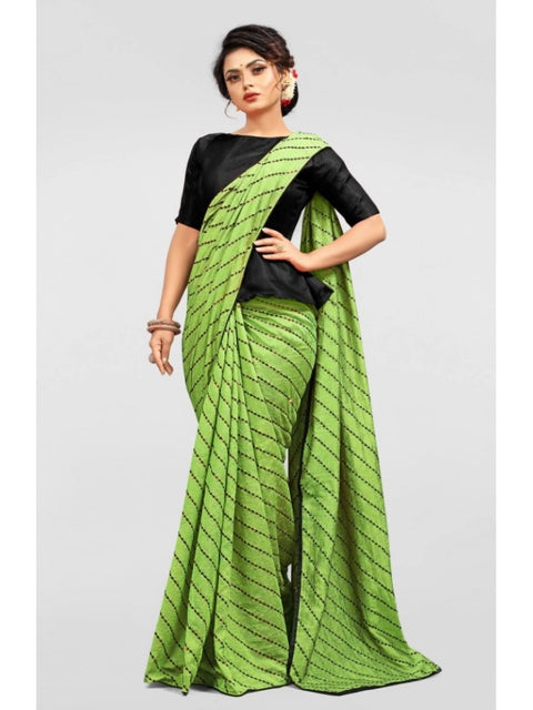 Women's Vichitra Saree with Blouse (LightGreen, 5-6 Mtrs)
