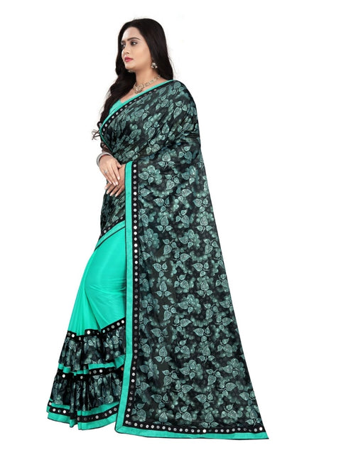 Women's Lycra Blend Saree with Blouse (Rama, 5-6 Mtrs)