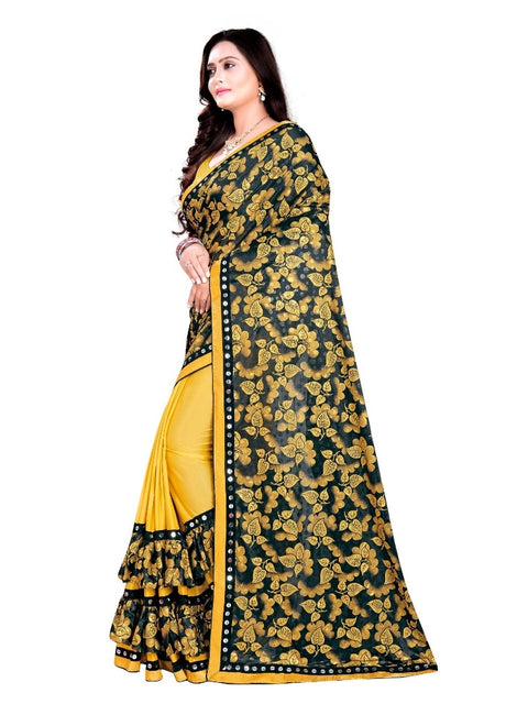 Women's Lycra Blend Saree with Blouse (Mustard, 5-6 Mtrs)