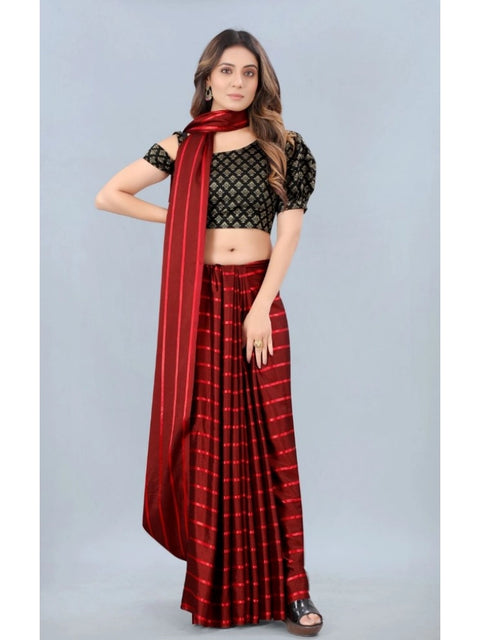 Women's Satin Silk Saree with Blouse (Red, 5-6 Mtrs)