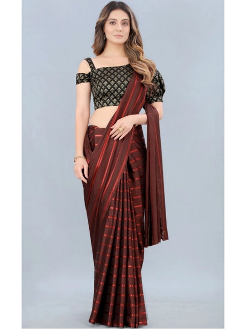 Women's Satin Silk Saree with Blouse (Orange, 5-6 Mtrs)