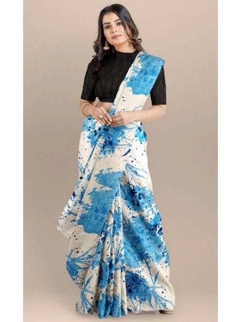 Women's Joya Silk Saree with Blouse (Sky, 5-6 Mtrs)
