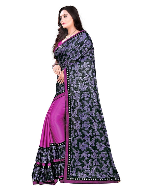 Women's Lycra Blend Saree with Blouse (Purple, 5-6 Mtrs)
