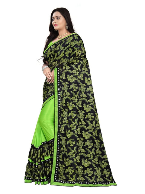 Women's Lycra Blend Saree with Blouse (Pista, 5-6 Mtrs)