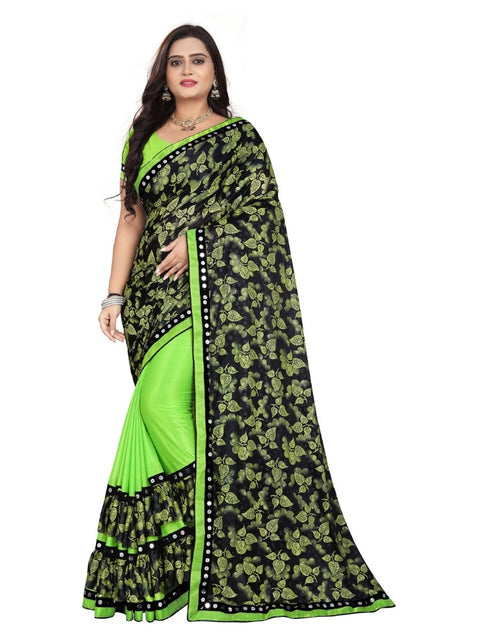 Women's Lycra Blend Saree with Blouse (Pista, 5-6 Mtrs)