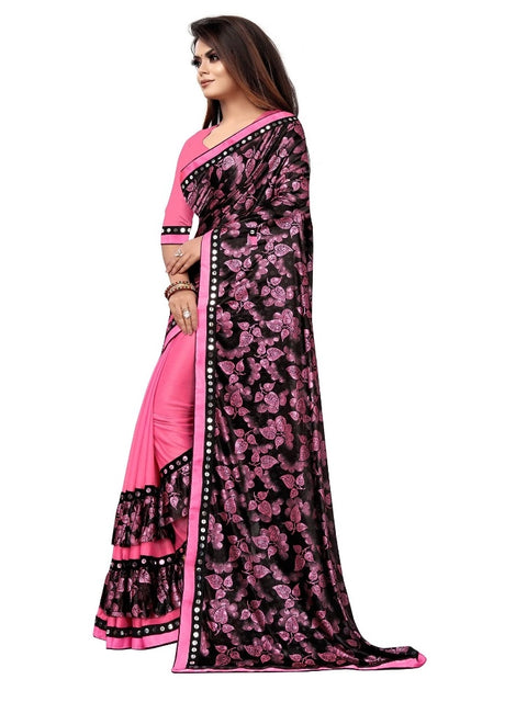 Women's Lycra Blend Saree with Blouse (Pink, 5-6 Mtrs)