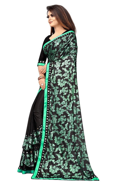 Women's Lycra Blend Saree with Blouse (Green, 5-6 Mtrs)