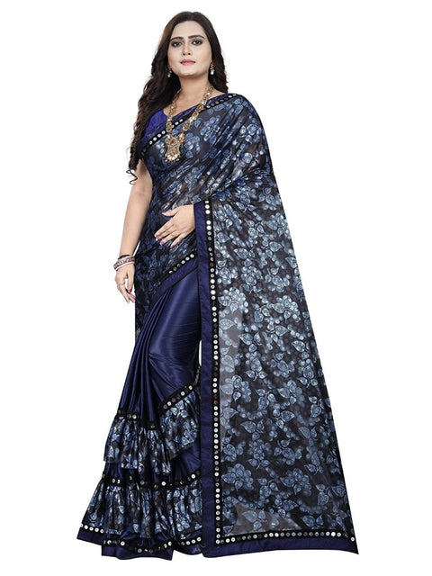 Women's Lycra Blend Saree with Blouse (Blue, 5-6 Mtrs)