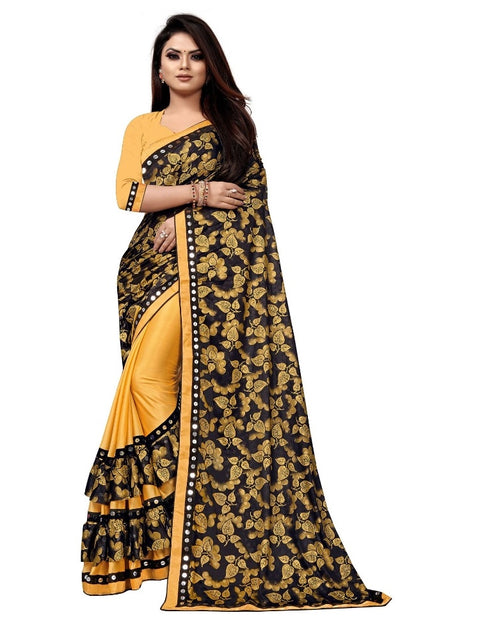 Women's Lycra Blend Saree with Blouse (Mustard, 5-6 Mtrs)