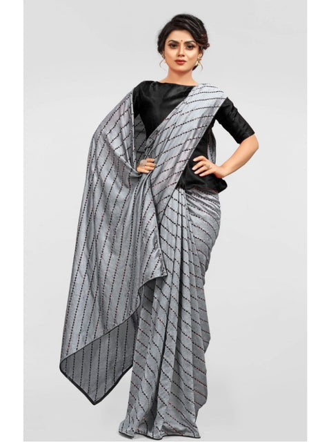 Women's Vichitra Saree with Blouse (Grey, 5-6 Mtrs)