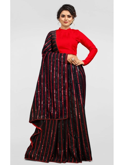 Women's Vichitra Saree with Blouse (Red, 5-6 Mtrs)